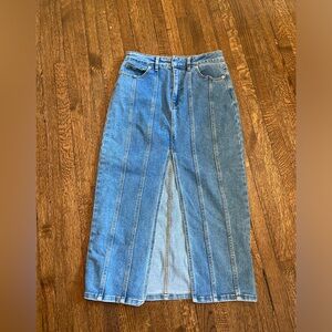 House of Harlow Blue Denim Maxi Skirt with Front Slit